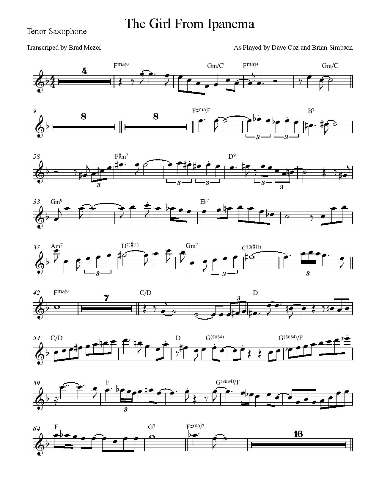 Sax Solo Sheet Music In Printable PDF